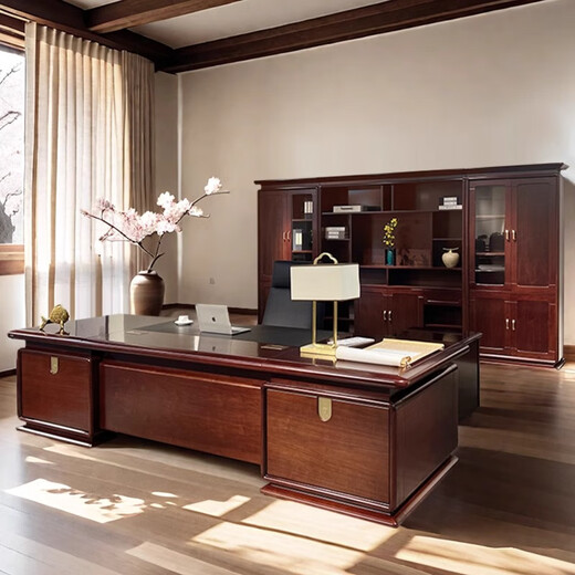 Hanjitang Yuxin Chinese style solid wood desk boss desk walnut veneer office furniture high-end office president desk executive desk 2.2 meters boss desk