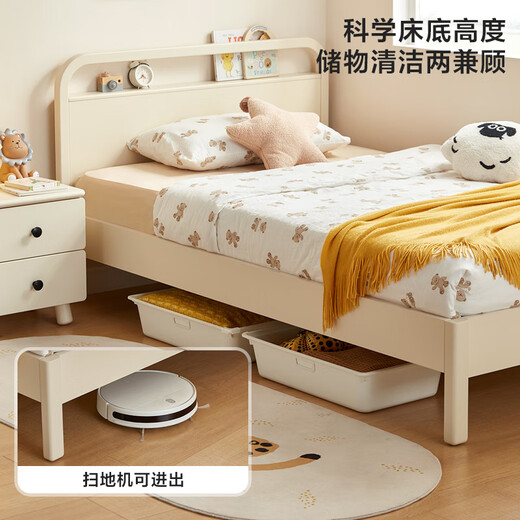 Lins Haus Kinderbett Junge Massivholz Füße Kinderbett Mädchen Prinzessin Bett Einzelbett Nordic Kinderzimmer Möbel Kombination KN4A Board Holz Lotus Weißes Bett + Matratze + Nachttisch *1 1050 mm *2000mm