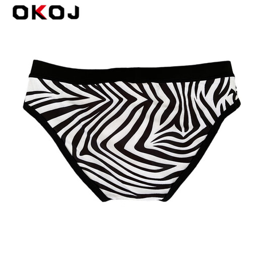 OKOJ brand triangle swim trunks for men 2023 summer new sexy low waist fashionable striped swimming trunks black and white pattern M