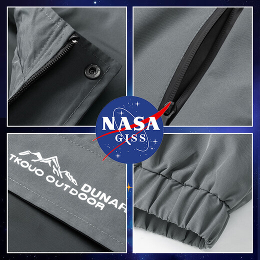 NASA GISS official trendy brand jacket men's fashionable spring and autumn stand-up collar loose casual versatile jacket men black 2XL