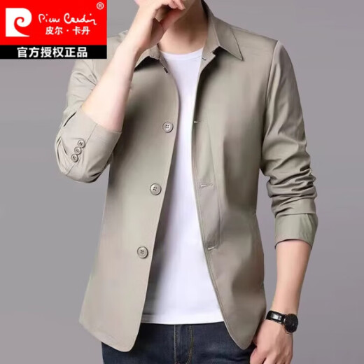 Pierre cardin spring and autumn men's jacket business casual middle-aged and young people solid color lapel thin Korean style slim style. Jacket men light gray 1048 L [recommended 110-130 Jin [Jin equals 0.5 kg]]
