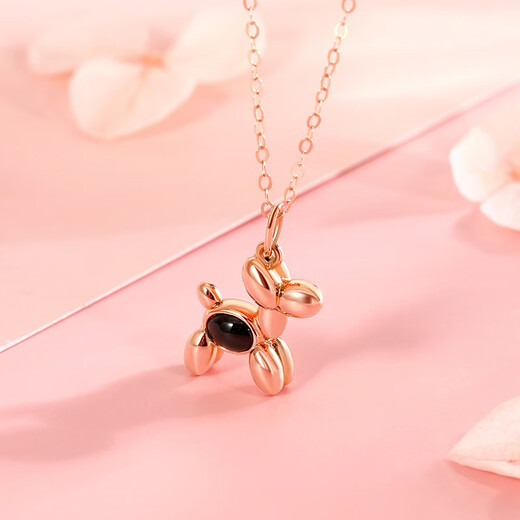 Mengjinyuan K gold necklace 18k gold cartoon balloon dog pendant inlaid agate clavicle chain 45cm about 0.9g