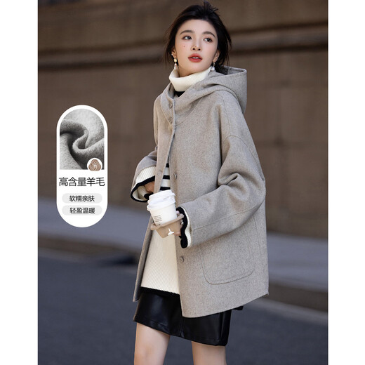 Demana fashionable top student winter light retro urban hooded sheep wool double-sided woolen temperament hidden meat women's jacket