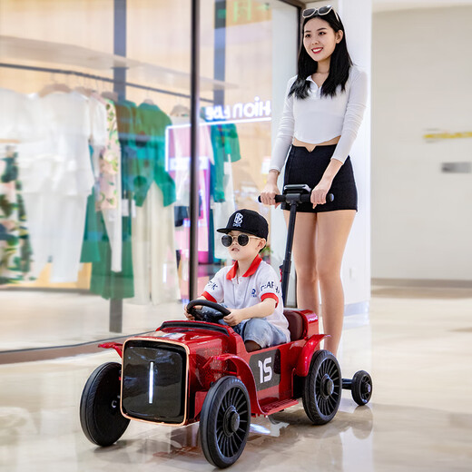 Bei Duoqi parent-child car children's electric car four-wheel car can sit in adults' remote control swing male and female children's baby toy stroller flagship red + large battery + remote control leather seat