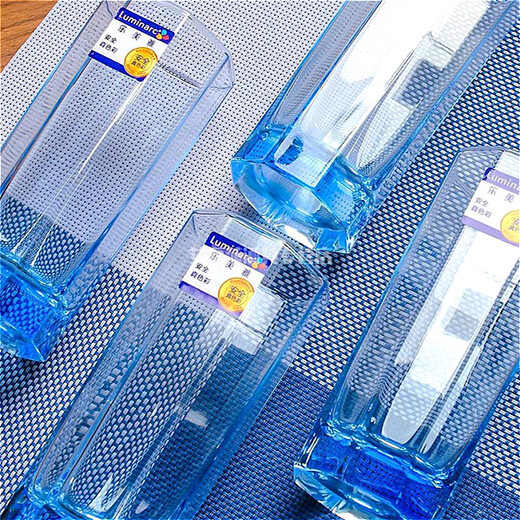 French Lemeiya glass cup, hot water resistant cup, cold kettle set, household tea cup, cold kettle set, high temperature resistant octagonal cup, ice blue octagonal water set, 5-piece set