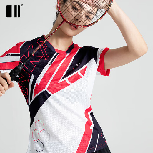 2022 Nuevo traje de manga corta de uniforme e impar e incluso bádminton Traje rojo de hombres de tenis de tenis de tenis de secuencia rápida C12115+12041 L