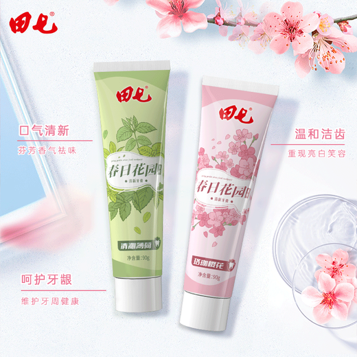 Tianqi Toothpaste Spring Garden 90g Mint Sakura Fresh Tone Brightening White Ginger Protection Adult Prevention of Odor Toothpaste Domestic Products Mint 90g*2+ Sakura 90g+ Toothbrush