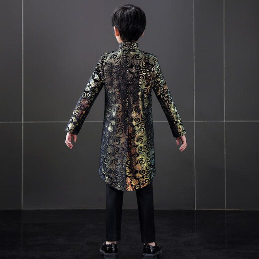 Jungenkleid Tutex Jungen Anzug Set New Children's British Show Host Piano Show Winter Dark Flower Tuxedo + Hemd + Weste + Hosen + Fliege 130 cm (130 cm (empfohlenes Gewicht 50-59jin [Jin gleich 0,5 kg]))))