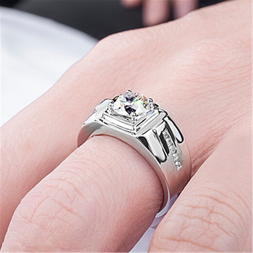 Lu Lingqing white gold moissanite men's ring men's copper plated domineering fashion alloy ring opening adjustable men's ring opening adjustable