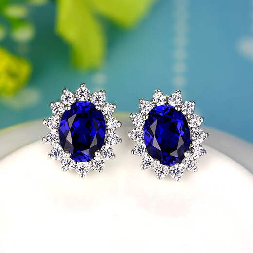 Fei Ge S925 Silver Jewelry Sapphire Stud Earrings for Women Simple Temperament Earrings Crystal Tourmaline Color Tanzanite Fashion Earrings Blue Earrings/Pair