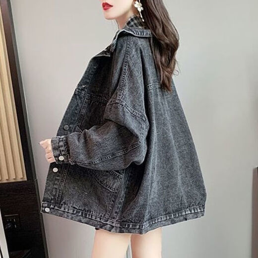 
Pei Shiyan's spring denim jacket female student Korean style loose spring jacket large size women's denim clothes spring and summer style 9929# picture style smoke gray S recommended 80--100Jin [Jin equals 0.5 kg]