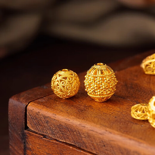 Fat Donglai same style 18k gold beads loose beads 18K gold accessories diy all-over gold hand-woven rope bracelet separated by beads hollow No. 6