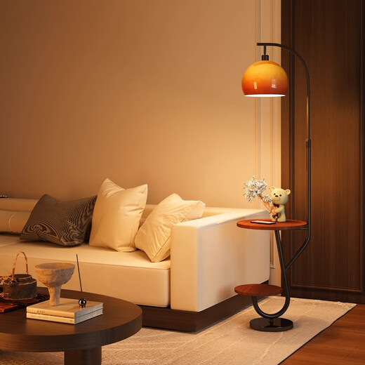 Zhong Shuai's antique style floor lamp living room sofa next to the shelf ornaments American retro bedroom bedside table integrated gold-wood color desktop-three-color light changing