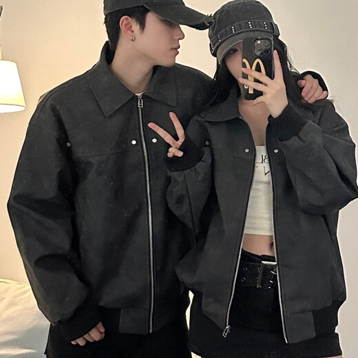 Heidiluo American jacket for men and women in autumn and winter brown lapel leather jacket high-end suede jacket for men and women brown regular XL (recommended 110-125 Jin Jin equals 0.5 kg)