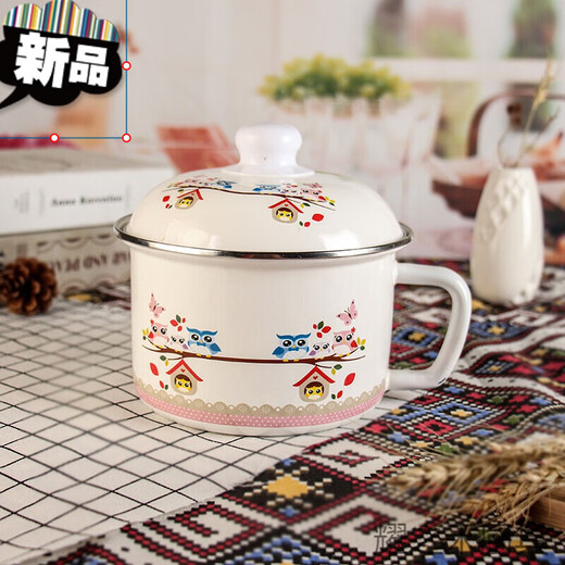 Pick up cat capacity Tang porcelain lunch box bowl milk cup thickened cup rice bowl enamel eating student with instant noodle bowl Malatang pattern 16CM enamel cup 2 lids