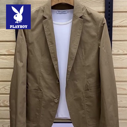 Playboy Thin 2024 New Casual Versatile Trendy Brand Suit Jacket Men's Slim Small Suit Fashion Style Suit Jacket Trend 4105# Khaki XL 130-150Jin [Jin equals 0.5 kg]