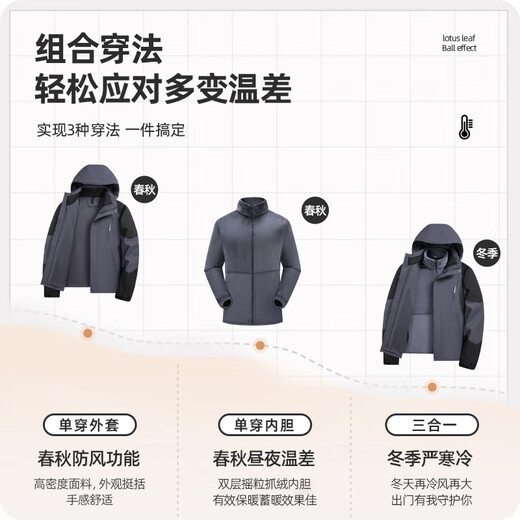 SHANSHAN Shanshan three-in-one jacket men's autumn and winter outdoor leisure young men's jacket plus velvet warm polar fleece jacket black 3XL /185 recommended 145-160Jin Jin equals 0.5 kg