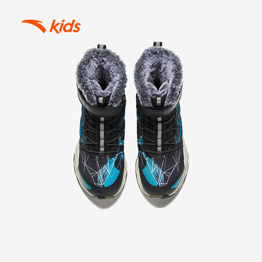 Anta children's cotton shoes for boys and girls 2024 winter plus velvet warm long boots snow nava blue/black/silt gray 6926-1 33