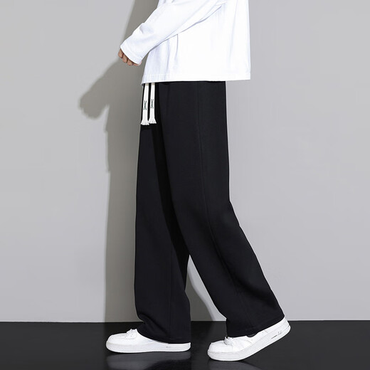 Dingfengbaoluo Japanese retro casual pants men's autumn loose straight wide-leg pants drape comfortable trousers DFK11 black 3XL