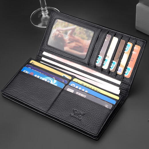 Sieben Wolf Wallet Herren Lange Business Gift Box Top Layer Cowide Großkapazität Brieftasche Geburtstag Vatertag Geschenk Praktisches Geschenk für Papa Black [Lightning Ankunft]