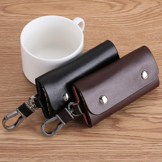MAIWEINI key bag for men's real leather waist hanging keychain for home large capacity women's fashion Korean multi-function car lock key bag black [6 key positions]