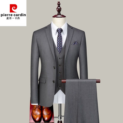 Pierre Cardin thickened velvet suit jacket warm men's suit slim groom wedding business professional formal wear winter pure black plus * velvet top XL 180145-160Jin Jin equals 0.5 kg