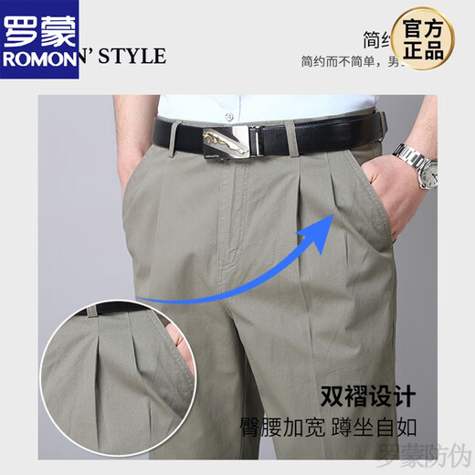 
ROMON pure cotton double pleated men's casual pants for spring and summer thin style deep crotch high waist loose dad pants middle-aged and elderly trousers spring and summer light gray 6626-5 thin style 33