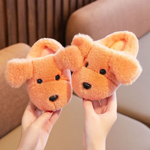 Xin Yueqing Children's Cotton Slippers Autumn and Winter Boys Indoor Household Shoes Girls Cartoon Warm Cotton Shoes Infants and Toddlers Fur Shoes Beige Dog (Full Heel Included) 22-23 Size 14 Inner Length 13.5cm 1.5-2 Years Old