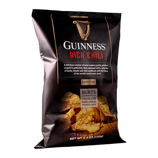Burts Patatas Chips Guinness Cortado grueso Sabor de chile 150G/Bag UK IMPORTADO Internet Celebrity Office Casual