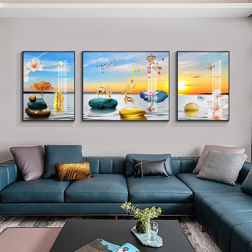 Tongdi Moderne einfache Wohnzimmer Dekoration Malerei Sofa Hintergrund Wandmalerei Gemälde Neue chinesische Stil Glattes Hängsmalhalle Wandmalmalerei 9 Zuhause und Reichtum 15686 Porzellan Diamant Inlay in der Mitte 140*90 Seite 70*90 Gold Rahmen