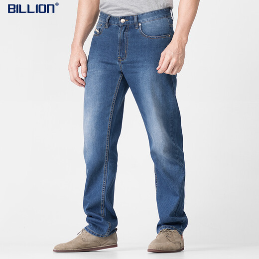 
BILLION summer jeans men's straight thin fast dry cool casual pants mid-waist and breathable and easy to care J19674 674 medium blue (76 inner length) 34 (2.67 feet)