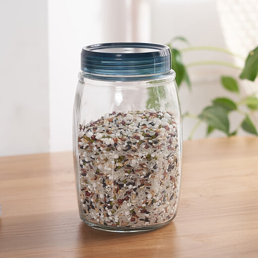 Longstar round glass sealed jar, moisture-proof transparent kitchen glass bottle storage jar, lead-free pickle jar snack jar, champagne color 500ML
