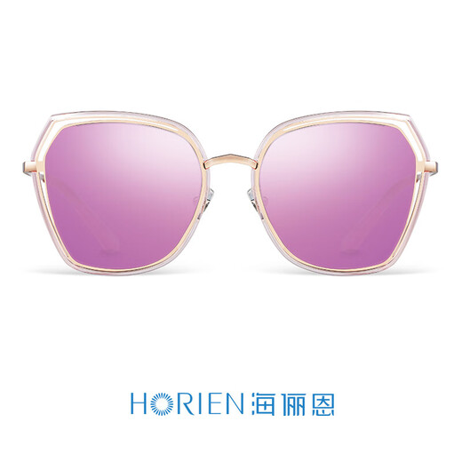 海俪恩 偏光太阳镜女新品墨镜大脸显瘦防紫外线网红司机开车专用驾驶镜多边形镂空可配近视镜N6621 【粉框+玫瑰粉膜】N6621-N17