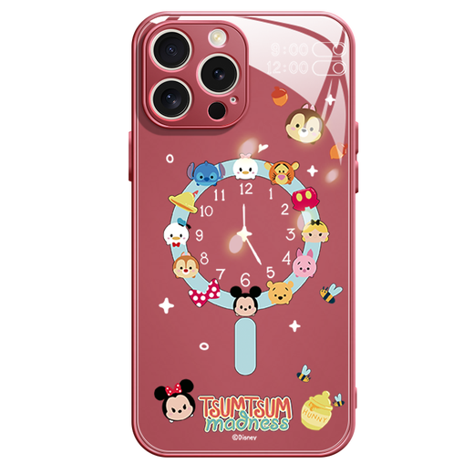 
Disney's new creative clock Disney family Apple magnetic phone case tempered glass hard shell silicone soft edge can be MagSafe wireless charging cute cartoon suitable for men and women [magnetic glass camellia tea red] Minnie-ABL693Y iPhone15