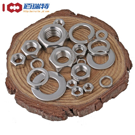 316/201/304 stainless steel hexagonal nut washer spring washer set 8-grade screw nut nut flat washer three combination M6 20 sets 304 stainless steel