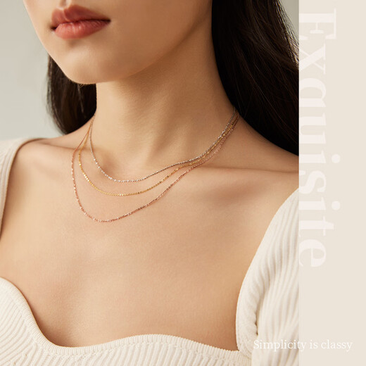 Chow Tai Sang 18K gold O-shaped chain for women rose gold clavicle chain three-color necklace versatile plain chain white and red as a birthday gift for girlfriend K red - chain length adjustable (about 0.8g)