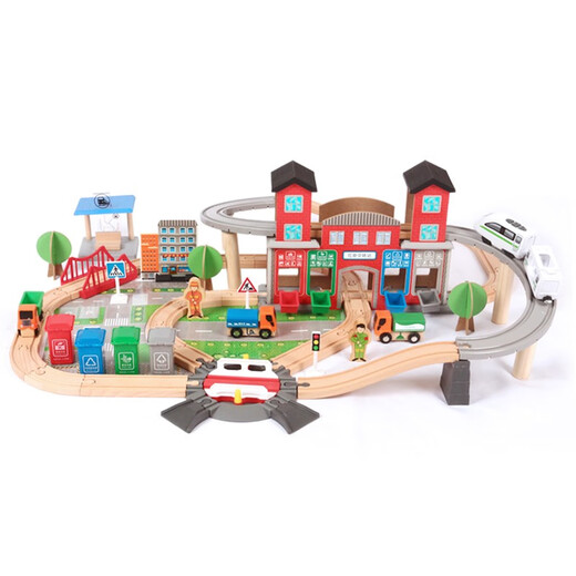 Little Wooden Track Train Toys Детские строительные сборочные блоки высокоскоростных железнодорожных электрических поездов 3-6-летние подарки на день рождения мальчика 139 кусочков экологически чистых дорожек [в коробках + дерево бука]]
