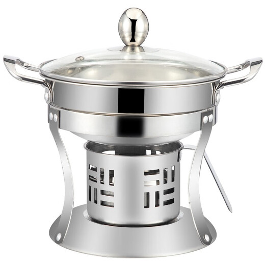 Xiaoyu 304 thickened stainless steel alcohol stove single-person small hot pot commercial home restaurant commercial hotel one person one pot 17cm 304 glass lid (solid and liquid dual use)