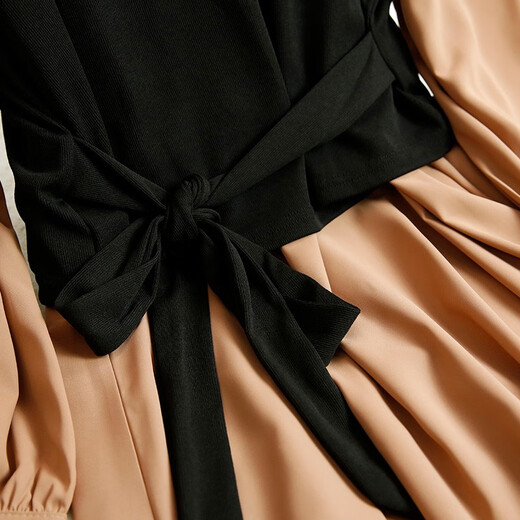 Shanidoluo large size women's clothing fat sister spring and autumn style slimming medium length fake two-piece fat mm belly-covering chiffon dress 16788 khaki 5XL recommended 180-200 Jin [Jin equals 0.5 kg] to wear