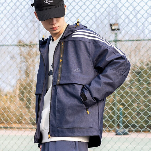 adidas men's jacket 2024 spring and autumn sportswear hooded plush jacket warm casual top HE9905 inner lining L