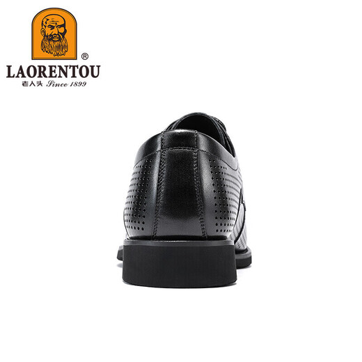 Old man's head (LAORENTOU) leather shoes for men's business formal wear toe-layer leather punched shoes breathable and slip-resistant hollow shoes LL12023 black 38