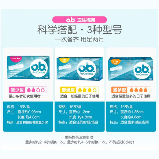 o.b.德国进口ob卫生棉条女量多型内置指入式日用夜用姨妈巾月经杯游泳 量少型16支