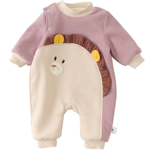 Male baby one-piece clothes, winter outing clothes, baby autumn and winter suit, outer wear, winter outing clothes, plus velvet purple 66CM