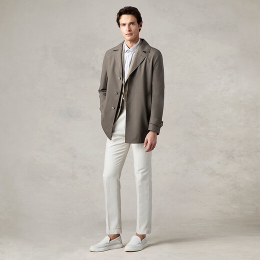 GORNIA men's business windbreaker wool lapel fashion middle-aged mid-length business jacket GBS22142280 coffee color L