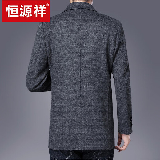 恒源祥冬季双面尼大衣男羊毛羊毛中长款外套中年男士商务单排扣西装大衣 灰色 L