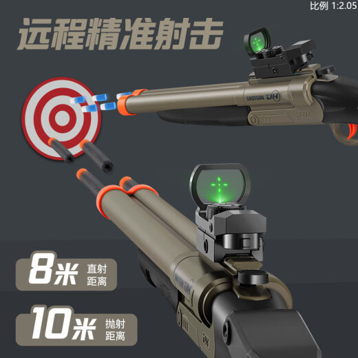 
Yunya children's toy gun double tube s686 trolley shell shotgun soft shotgun toy toy boy's birthday gift [S686 sand ash 54cm] 30 soft shot + 8 shell case + holographic mirror Children's holiday gift