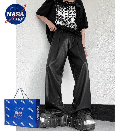 NASALIKE重磅美式痞帅机车皮裤男春秋季oversize高级感宽松休闲百搭阔 黑色 (高质量款) L