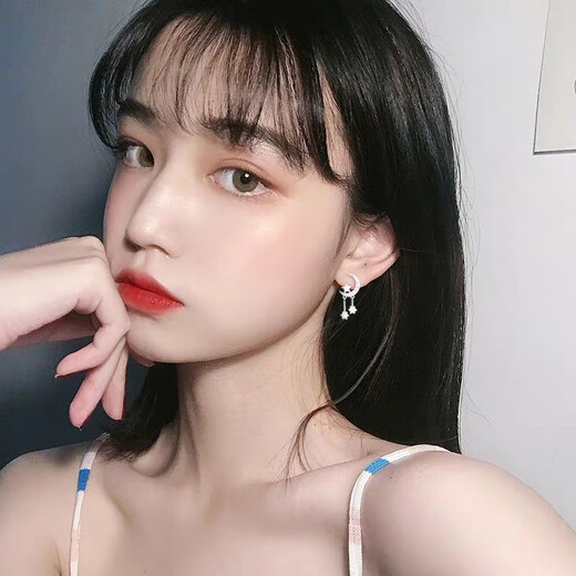 Hazel Orange S999 silver five-pointed star earrings for women light luxury moon zircon pendant pure silver earrings small fresh earrings for girlfriend 999 silver moon star pendant E24