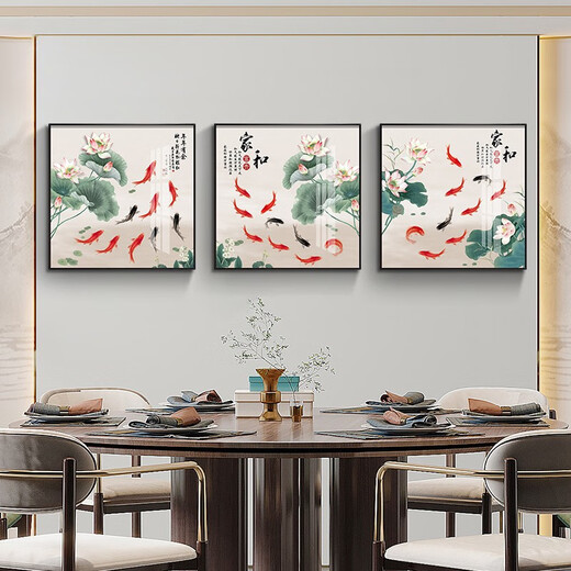 Xiaolulin chinesischer Stil Jiuyu Zeichnen Dekoration Malerei Restaurant Malerei Studienbüro Teelaum Hängende Maleingang Eingangsschrank Wohnzimmer Wandgemälde 15915 Überschüssige Jahr für Jahr Temperierte Kristallporzellan 80*80 schwarzer Rahmen