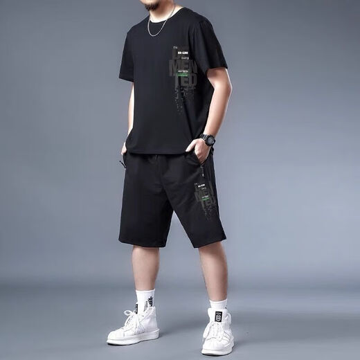 ZHIDOUDOU200斤至300斤大胖子夏天穿的大码男装大码运动套装男夏季2022新款 黑色9922 11XL xl 建议125-140斤